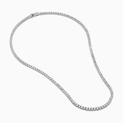 The Lab Grown Round Diamond 14.69ct Tennis Necklace in 14K White Gold features a continuous row of sparkling lab-grown diamonds set in a slim white gold chain, shown against a white background.