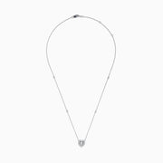 The Pave Classica 14K White Gold Diamond Heart Necklace features a heart-shaped pendant with a central diamond, surrounded by smaller diamonds, and two additional diamonds set along the chain.