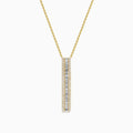 The D'Oro 14K Yellow Gold Diamond Bar Lariat Necklace features a vertical rectangular pendant set with square-cut white gemstones for a modern, elegant look.