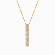 The D'Oro 14K Yellow Gold Diamond Bar Lariat Necklace features a vertical rectangular pendant set with square-cut white gemstones for a modern, elegant look.