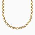 The 14K Yellow Gold Chain Link Necklace with Diamond Accents features oval links joined by sections set with clear diamonds, forming a symmetrical, elegant design.