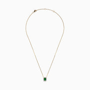 The Brasilica 14K Yellow Gold Emerald and Diamond Necklace features a rectangular emerald pendant accented with diamonds, shown on a white background.