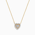 The Novelty 14K Yellow Gold Diamond Heart Necklace features a heart-shaped pendant outlined in gold and accented with sparkling diamonds, adding elegance to any jewelry collection.
