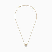 The Novelty 14K Yellow Gold Diamond Heart Necklace features a heart-shaped pendant outlined in gold and accented with sparkling diamonds, adding elegance to any jewelry collection.