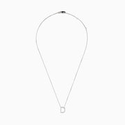 The 14K White Gold Diamond Initial D Pendant is shown against a plain white background, featuring a delicate design encrusted with sparkling diamonds.