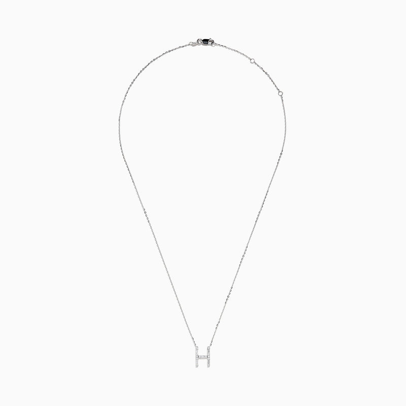 A 14K White Gold Diamond Initial H Pendant by Effy, featuring sparkling diamonds in a delicate design, displayed on a white background.