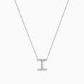 The 14K White Gold Diamond Initial I Pendant features a delicate white gold chain and is adorned with sparkling diamonds.