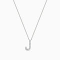 The 14 Karat White Gold Initial J Diamond Necklace showcases a white gold pendant in the shape of J, accented with sparkling diamonds for a refined and elegant look.