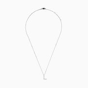The 14K White Gold Diamond Initial L Pendant features sparkling diamonds on a delicate white gold chain, set against a plain white background.