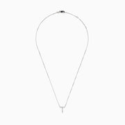 The 14K White Gold Diamond Initial T Pendant features a delicate white gold chain and sparkling diamonds, showcased against a plain white background.