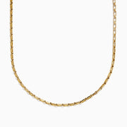 The Mens 14K Yellow Gold Luciano Box Chain Necklace, 22, features rectangular links and a simple, elegant design. Displayed against a white background in a loose semicircle, its perfect for any occasion.