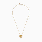The 14K Yellow Gold Diamond Brushed Rose Flower Pendant Necklace features a blooming rose pendant accented with sparkling diamonds at the center and along one petal.