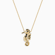14K Yellow Gold Diamond Seahorse Pendant