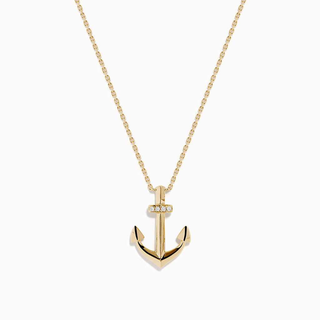 14K Yellow Gold Diamond Anchor Pendant