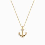 14K Yellow Gold Diamond Anchor Pendant