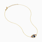 Watercolors 14K Yellow Gold Multi Sapphire and Diamond Evil Eye Necklace