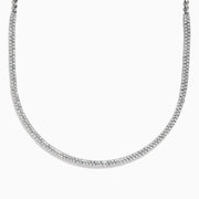 The 925 Sterling Silver Pave Diamond Necklace features a single row of sparkling round white diamonds set in a thin sterling silver chain, displayed elegantly against a white background.