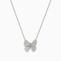 The 925 Sterling Silver Butterfly Necklace features a delicate butterfly-shaped pendant adorned with sparkling diamonds, beautifully displayed against a white background.