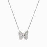 The 925 Sterling Silver Butterfly Necklace features a delicate butterfly-shaped pendant adorned with sparkling diamonds, beautifully displayed against a white background.