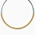 The Canare 14K Two Tone Gold White and Yellow Diamond Necklace features a row of square yellow diamonds set in a band, bordered by white diamonds—forming a sleek partial collar with an open top.