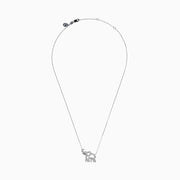 The Novelty 14K White Gold Diamond Elephant Necklace features an elephant-shaped pendant with sparkling stones on a delicate chain, showcased against a white background.
