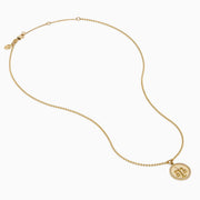 The Zodiac 14K Yellow Gold and Diamond Libra Necklace features a round pendant engraved with the scales of justice, surrounded by sparkling stones for a stunning astrological statement.
