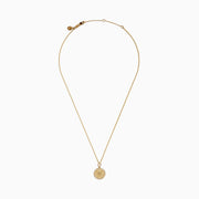 The Zodiac 14K Yellow Gold and Diamond Scorpio Necklace features a round pendant with an ornate Scorpio symbol bordered by sparkling diamonds.