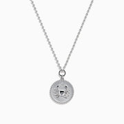 The Zodiac 925 Sterling Silver and Diamond Cancer Necklace features a beaded chain and round, textured pendant with a raised crab design—an ideal zodiac gift for Cancer birthdays.
