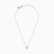 The DOro 14K Yellow Gold Diamond Necklace features a delicate gold chain and a round pendant with a cluster of sparkling diamonds at the center.