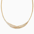 The Doro 14K Yellow Gold Diamond Statement Collar Necklace 2.75 TCW showcases an elegant, layered design with rows of sparkling diamonds on yellow gold, forming a gentle center curve for a luxurious look.