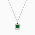 The Brasilica 14K White & Yellow Gold Emerald and Diamond Pendant features a silver chain, a rectangular emerald framed by two rows of white diamonds, and 14K white and yellow gold accents around the stone.