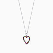 The Watercolors 925 Sterling Silver Heart Pendant features multi sapphires and tsavorite accents, crafted in an open heart design, displayed on a plain white background.
