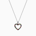 The Watercolors 925 Sterling Silver Heart Pendant features multi sapphires and tsavorite accents, crafted in an open heart design, displayed on a plain white background.