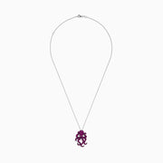 The Seaside 14K White Gold Pink Sapphire and Diamond Octopus Pendant features detailed tentacles and a textured surface, making it a striking jewelry piece for any collection.