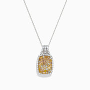 The Canare 14K 2-Tone Gold Pendant features a cushion-shaped cluster of yellow and white diamonds bordered by white diamonds, hanging from a thin chain.
