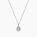 The Pave Classica 14K White Gold Diamond Halo Pendant (0.49 TCW) features a round center diamond with a sparkling halo, suspended from a delicate white gold chain. Displayed on a plain background, this piece reflects timeless elegance.