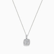 The Classique 14K White Gold Diamond Pendant (0.31 TCW) features a thin chain and a square-shaped, diamond-encrusted pendant, beautifully displayed against a plain white background.