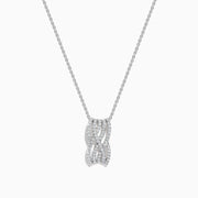 14K White Gold Diamond Multi-Row Crisscross Pendant featuring an intertwined double-loop design encrusted with sparkling diamonds, displayed on a white background.