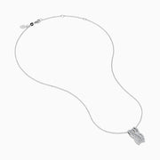 14K White Gold Diamond Multi-Row Crisscross Pendant featuring an intertwined double-loop design encrusted with sparkling diamonds, displayed on a white background.