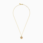 The Watercolors 14K Yellow Gold Multi Color Coin Pendant necklace features vibrant, watercolor-like gemstones in various sizes, showcased on a plain white background.