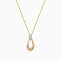 The 14K Two-Tone Gold and Diamond Dewdrop Pendant features a teardrop design with a cluster of diamonds at the top, elegantly displayed against a white background.