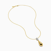 The 14K Yellow Gold Diamond Pave & Polished Teardrop Pendant features sparkling diamonds set in gold and silver on a delicate chain, shown on a white background.