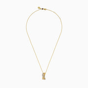 The 14K Yellow Gold Diamond Crisscross Bar Pendant features a twisted gold chain and a bar pendant with a diagonal row of sparkling diamonds, shown against a plain white background.