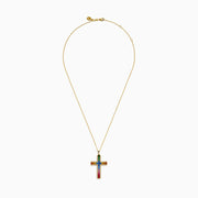 Watercolors 14K Yellow Gold Multi Sapphire and Diamond Rainbow Cross Pendant