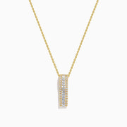 The D'Oro 14K Yellow Gold Diamond Pendant features a vertical rectangular design set with two rows of sparkling white diamonds, shown on a plain white background.