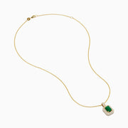 The Brasilica 14K Yellow Gold Emerald and Diamond Pendant showcases a rectangular emerald accented with sparkling diamonds, set against a plain white background.