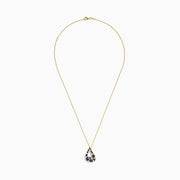 The Signature 14K Yellow Gold Multi Diamond Leopard Spot Pendant features a modern teardrop design with black, brown, and silver textured patterns, plus an open center for a stylish touch.