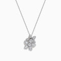 The Nature 14K White Gold Diamond Flower Pendant features a bloom-shaped design with petal details encrusted in sparkling diamonds, elegantly suspended from a delicate chain—a stunning creation by Effy.