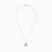 The Nature 14K White Gold Diamond Flower Pendant features a bloom-shaped design with petal details encrusted in sparkling diamonds, elegantly suspended from a delicate chain—a stunning creation by Effy.