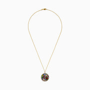The Watercolors 14K Yellow Gold Multi Sapphire and Starfish Diamond Pendant features colorful sapphires in various shapes and sparkling diamonds forming starfish accents on a gold necklace.